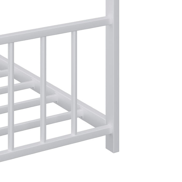 English Elm Full Size Kids Iron Bed with LED Lights Roof Peaked Frame Cabin Bedroom Decor White Iron 78.5" L x 55.9" W x 58.4" H W1820P308332