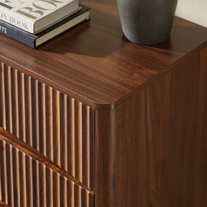 English Elm Fluted Mid-century Tall Chest of Drawers Set Two Units Grooved Panels Solid Wood Bedroom Walnut W1820P338176