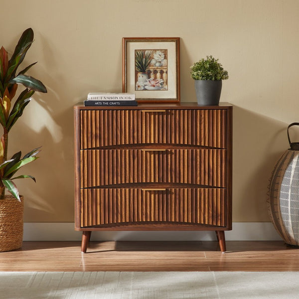 English Elm Fluted Mid-century Tall Chest of Drawers Set Two Units Grooved Panels Solid Wood Bedroom Walnut W1820P338176