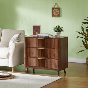 English Elm Fluted Mid-century Tall Chest of Drawers Set Two Units Grooved Panels Solid Wood Bedroom Walnut W1820P338176