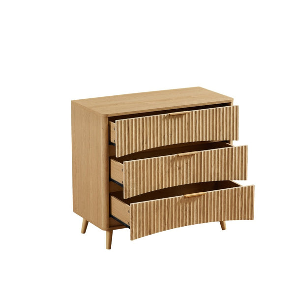 English Elm Fluted Mid-century Tall Chest of Drawers Set Two Units Grooved Panels Solid Wood Bedroom Oak W1820P338177