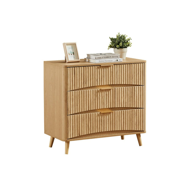 English Elm Fluted Mid-century Tall Chest of Drawers Set Two Units Grooved Panels Solid Wood Bedroom Oak W1820P338177