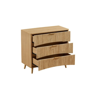English Elm Fluted Oak 3 Drawer Tall Chest with Grooved Panels and Metal Handles for Bedroom W1820P362275