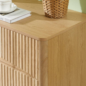 English Elm Fluted Oak 3 Drawer Tall Chest with Grooved Panels and Metal Handles for Bedroom W1820P362275