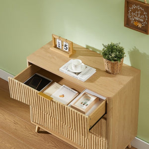 English Elm Fluted Oak 3 Drawer Tall Chest with Grooved Panels and Metal Handles for Bedroom W1820P362275
