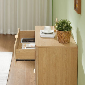 English Elm Fluted Oak 3 Drawer Tall Chest with Grooved Panels and Metal Handles for Bedroom W1820P362275