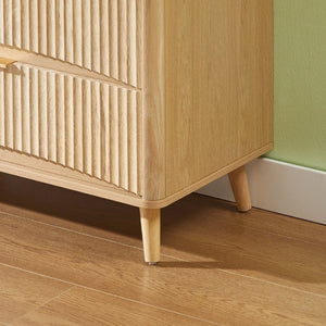 English Elm Fluted Oak 3 Drawer Tall Chest with Grooved Panels and Metal Handles for Bedroom W1820P362275