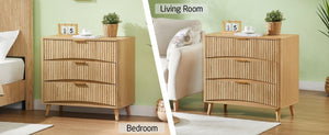 English Elm Fluted Oak 3 Drawer Tall Chest with Grooved Panels and Metal Handles for Bedroom W1820P362275