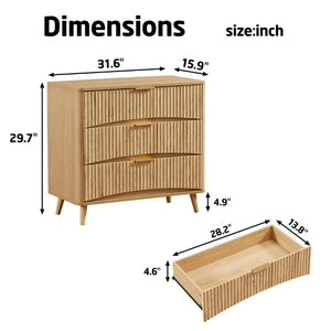 English Elm Fluted Oak 3 Drawer Tall Chest with Grooved Panels and Metal Handles for Bedroom W1820P362275
