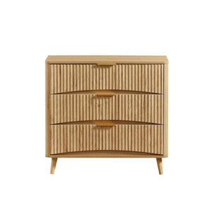 English Elm Fluted Oak 3 Drawer Tall Chest with Grooved Panels and Metal Handles for Bedroom W1820P362275