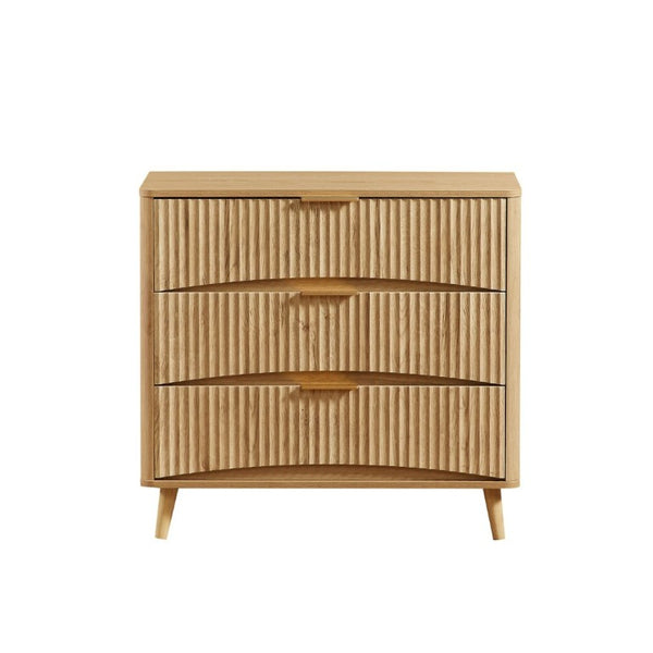 English Elm Fluted Oak 3 Drawer Tall Chest with Grooved Panels and Metal Handles for Bedroom W1820P362275