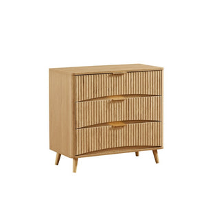 English Elm Fluted Oak 3 Drawer Tall Chest with Grooved Panels and Metal Handles for Bedroom W1820P362275