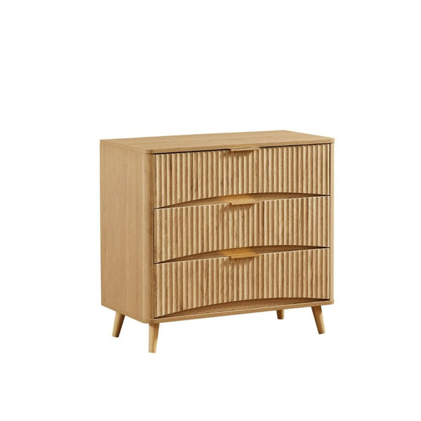English Elm Fluted Oak 3 Drawer Tall Chest with Grooved Panels and Metal Handles for Bedroom W1820P362275