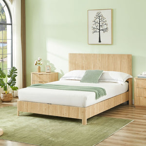 English Elm Queen Platform Bed Oak Finish Corrugated Curved Wood No Box Spring Required Frame W1820P414054