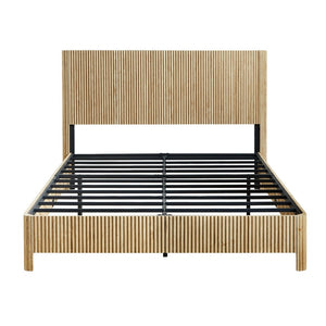 English Elm Queen Platform Bed Oak Finish Corrugated Curved Wood No Box Spring Required Frame W1820P414054