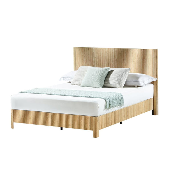 English Elm Queen Platform Bed Oak Finish Corrugated Curved Wood No Box Spring Required Frame W1820P414054
