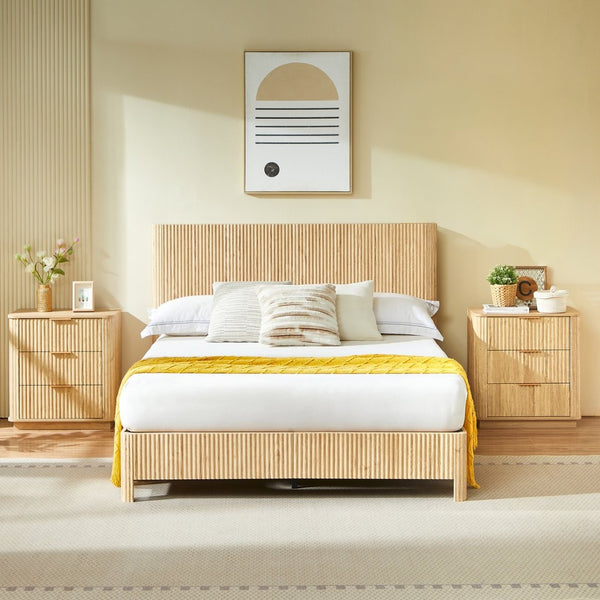 English Elm Queen Platform Bed Oak Finish Corrugated Curved Wood No Box Spring Required Frame W1820P414054
