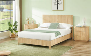 English Elm Queen Platform Bed Oak Finish Corrugated Curved Wood No Box Spring Required Frame W1820P414054