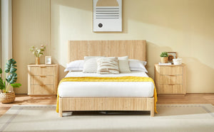 English Elm Queen Platform Bed Oak Finish Corrugated Curved Wood No Box Spring Required Frame W1820P414054