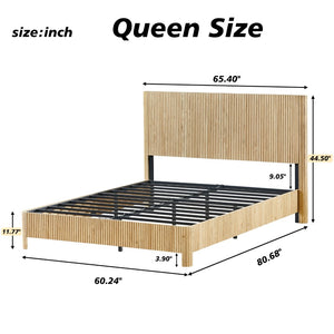 English Elm Queen Platform Bed Oak Finish Corrugated Curved Wood No Box Spring Required Frame W1820P414054