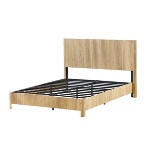 English Elm Queen Platform Bed Oak Finish Corrugated Curved Wood No Box Spring Required Frame W1820P414054