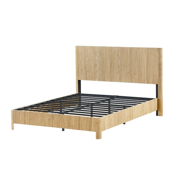 English Elm Queen Platform Bed Oak Finish Corrugated Curved Wood No Box Spring Required Frame W1820P414054