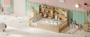 English Elm Full Size Kids Iron Bed with LED Lights Roof Peaked Frame Cabin Bedroom Decor Natural Pine 77.2" L x 48.82" W x 33.46" H W1820P416392