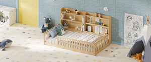 English Elm Full Size Kids Iron Bed with LED Lights Roof Peaked Frame Cabin Bedroom Decor Natural Pine 77.2" L x 48.82" W x 33.46" H W1820P416392