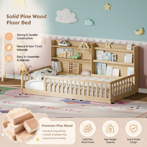 English Elm Full Size Kids Iron Bed with LED Lights Roof Peaked Frame Cabin Bedroom Decor Natural Pine 77.2" L x 48.82" W x 33.46" H W1820P416392