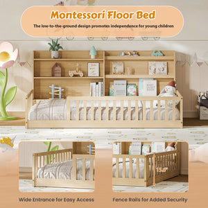 English Elm Full Size Kids Iron Bed with LED Lights Roof Peaked Frame Cabin Bedroom Decor Natural Pine 77.2" L x 48.82" W x 33.46" H W1820P416392