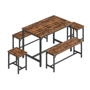 English Elm Expandable Dining Set Seats 8 with Wood Grain Top Steel Frame Benches Stools W1820P464319