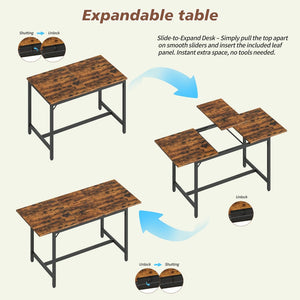 English Elm Expandable Dining Set Seats 8 with Wood Grain Top Steel Frame Benches Stools W1820P464319