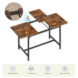 English Elm Expandable Dining Set Seats 8 with Wood Grain Top Steel Frame Benches Stools W1820P464319