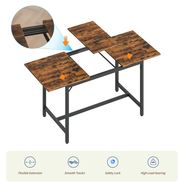 English Elm Expandable Dining Set Seats 8 with Wood Grain Top Steel Frame Benches Stools W1820P464319