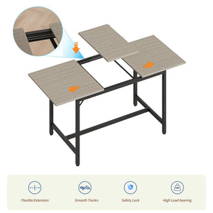 English Elm Expandable Dining Set Seats Eight with Benches Stools Steel Frame Wood Grain Top Gray W1820P464320