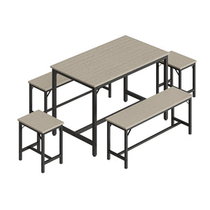 English Elm Expandable Dining Set Seats Eight with Benches Stools Steel Frame Wood Grain Top Gray W1820P464320