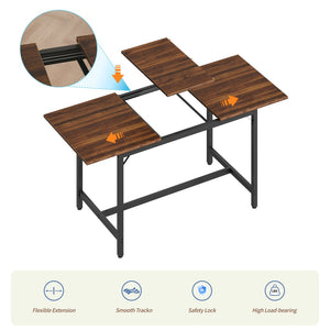 English Elm Expandable Dining Set Seats Eight with Benches Stools Steel Frame Wood Grain Top Walnut W1820P464321