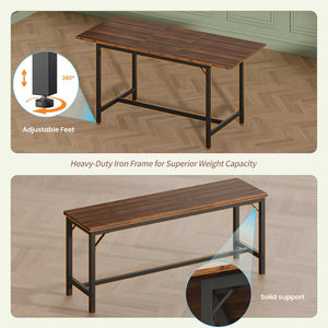 English Elm Expandable Dining Set Seats Eight with Benches Stools Steel Frame Wood Grain Top Walnut W1820P464321