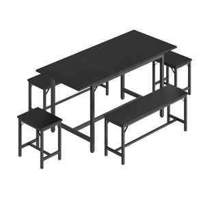 English Elm Expandable Dining Set Seats Eight with Wood Grain Top Metal Frame and Bench Storage W1820P464322
