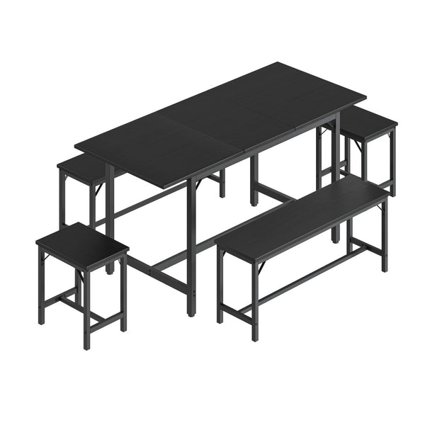 English Elm Expandable Dining Set Seats Eight with Wood Grain Top Metal Frame and Bench Storage W1820P464322