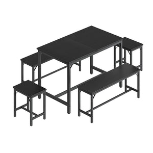 English Elm Expandable Dining Set Seats Eight with Wood Grain Top Metal Frame and Bench Storage W1820P464322