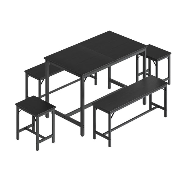 English Elm Expandable Dining Set Seats Eight with Wood Grain Top Metal Frame and Bench Storage W1820P464322