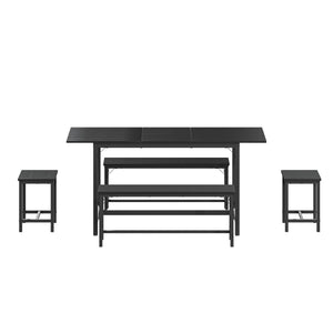 English Elm Expandable Dining Set Seats Eight with Wood Grain Top Metal Frame and Bench Storage W1820P464322