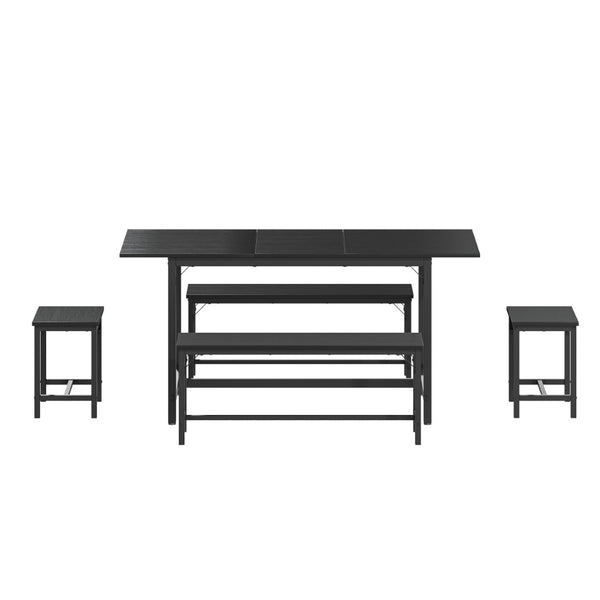 English Elm Expandable Dining Set Seats Eight with Wood Grain Top Metal Frame and Bench Storage W1820P464322