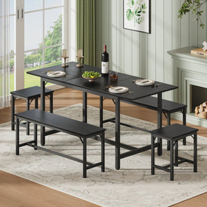 English Elm Expandable Dining Set Seats Eight with Wood Grain Top Metal Frame and Bench Storage W1820P464322
