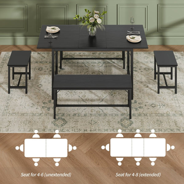 English Elm Expandable Dining Set Seats Eight with Wood Grain Top Metal Frame and Bench Storage W1820P464322