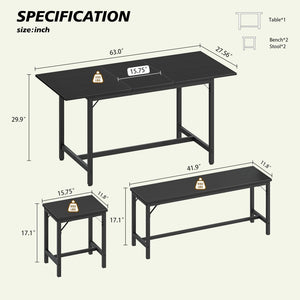 English Elm Expandable Dining Set Seats Eight with Wood Grain Top Metal Frame and Bench Storage W1820P464322
