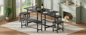 English Elm Expandable Dining Set Seats Eight with Wood Grain Top Metal Frame and Bench Storage W1820P464322