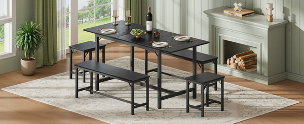 English Elm Expandable Dining Set Seats Eight with Wood Grain Top Metal Frame and Bench Storage W1820P464322