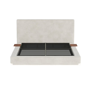 English Elm Airframe Queen Platform Bed Chenille Upholstered with Sliding Trays and Floating Base W1820P465974